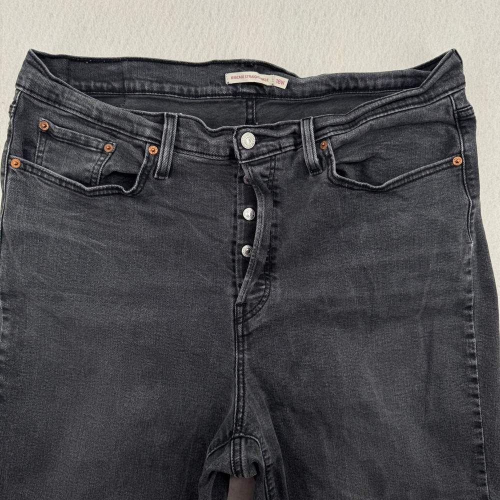 Levis Ribcage Straight Ankle Jeans Womens 18W M Washed Black High Rise Denim